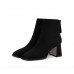 All-match commuting suede square toe high-heeled fleece ankle boots