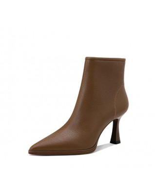 Elegant fashion brown soft sheepskin high-heeled ankle boots