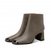 Embossed Lambskin Metal Square Toe Heeled Boots