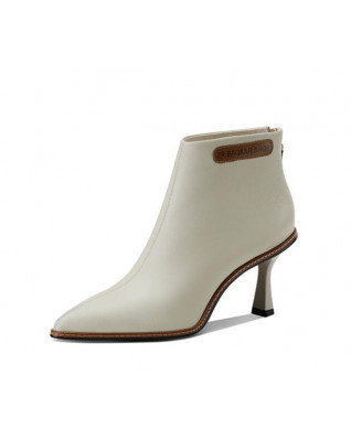 Genuine leather white shoes elegant stiletto high-heeled ankle boots