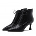 Lace-up vintage woven leather sexy pointed toe stiletto Martin boots