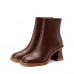 Leather Brown Fleece Block Heel Boots