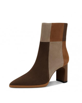 New color-block chunky heel high-heeled fleece boots