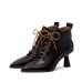 New women's pointed-toe lace-up full leather ankle boots with contrast color inside and outside