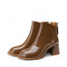 Patent Round Toe Chunky Heel Booties