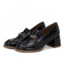 Retro British Style Round Toe Chunky Heel Leather Loafers