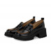 Simple all-match splicing square toe chunky heel platform loafers