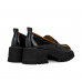 Simple all-match splicing square toe chunky heel platform loafers