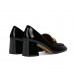 Stylish black patent leather horsebit square chunky heel loafers