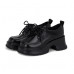 Thick-soled raised leather lace-up platform shoes