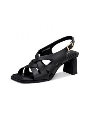 Black handsome wrap-foot Roman chunky heel sandals