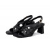 Black handsome wrap-foot Roman chunky heel sandals