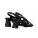 Black handsome wrap-foot Roman chunky heel sandals