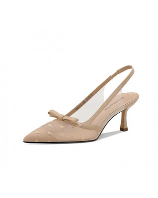 New mesh bowknot Baotou empty stiletto high-heeled sandals
