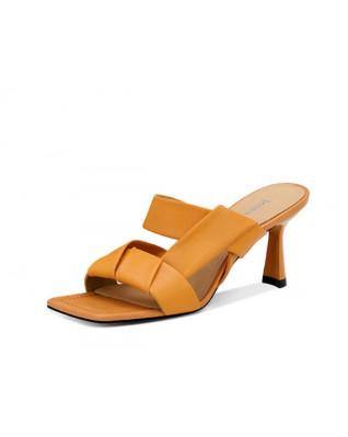 New Summer Yellow Leather High Quality High Heel Sandals