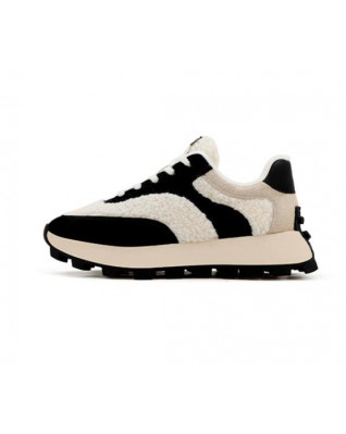 All-match lamb wool round-toed daddy shoes plus velvet front lace stitching casual sports women's shoes